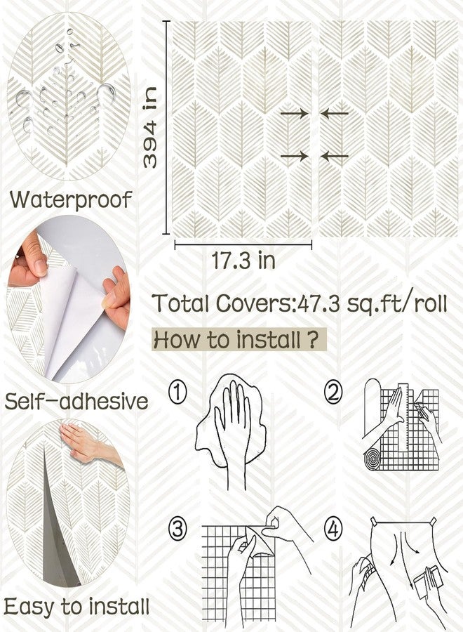 OSECAGE Modern Peel and Stick Wallpaper 17.3''×393'' Self Adhesive Wallpaper Boho Contact Paper Beige and White Geometric Wall Paper Removable Decorative Wallpapers for Bedroom Bathroom Cabinets Decor Vinyl - Image 3