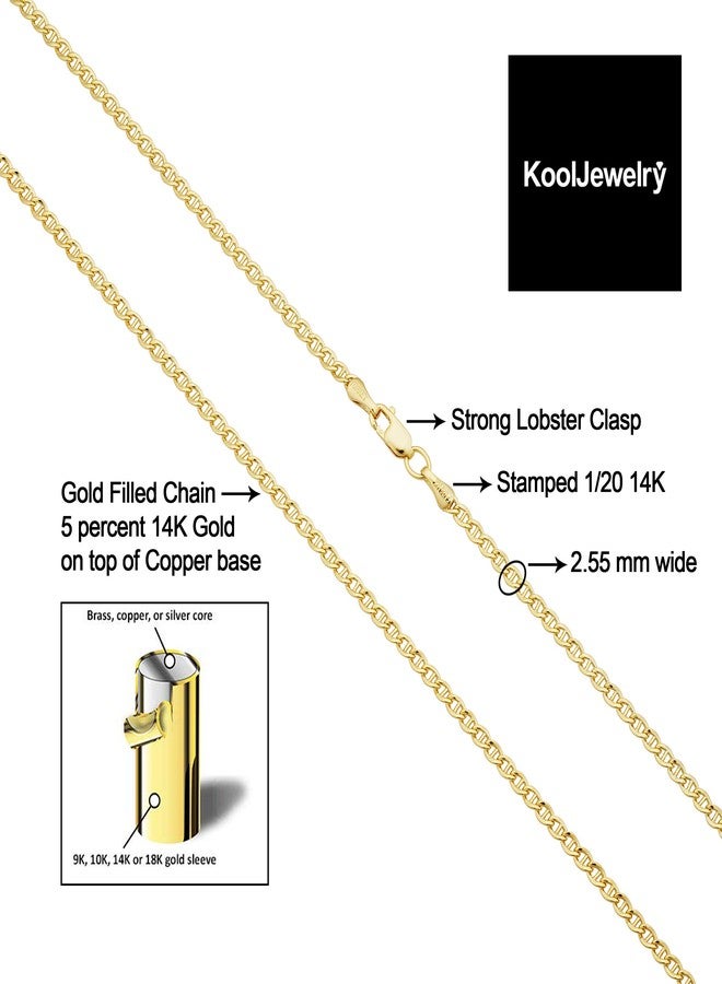 Kooljewelry Solid 14k Yellow Gold Filled Mariner Link Ankle Bracelet (2.55 mm, 10 inch) - Image 2