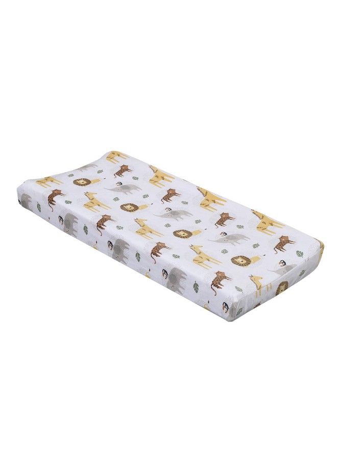 NoJo Jungle Trails Grey Gold Green And White Super Soft Animal Print Changing Pad Cover - Image 1