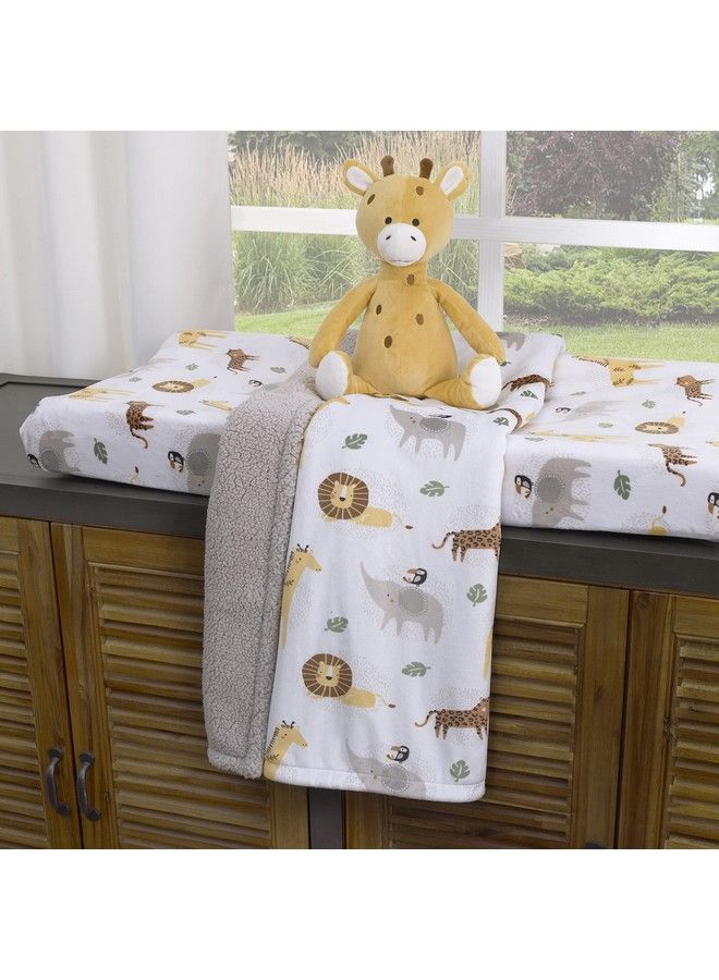 NoJo Jungle Trails Grey Gold Green And White Super Soft Animal Print Changing Pad Cover - Image 4