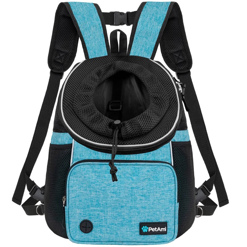 PetAmi Front Carrier Backpack for Dogs and Cats, Adjustable Ventilated Pet Chest Carrier for Hiking Camping Travel, Small Medium Dog Puppy Large Cat Carrying Bag, Max 10 lbs, Teal Blue - Image 1