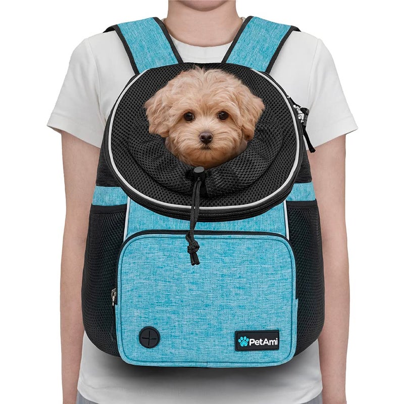 PetAmi Front Carrier Backpack for Dogs and Cats, Adjustable Ventilated Pet Chest Carrier for Hiking Camping Travel, Small Medium Dog Puppy Large Cat Carrying Bag, Max 10 lbs, Teal Blue - Image 2