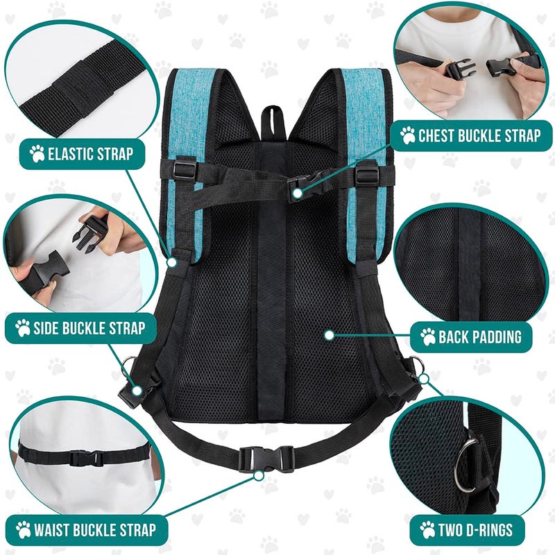 PetAmi Front Carrier Backpack for Dogs and Cats, Adjustable Ventilated Pet Chest Carrier for Hiking Camping Travel, Small Medium Dog Puppy Large Cat Carrying Bag, Max 10 lbs, Teal Blue - Image 5
