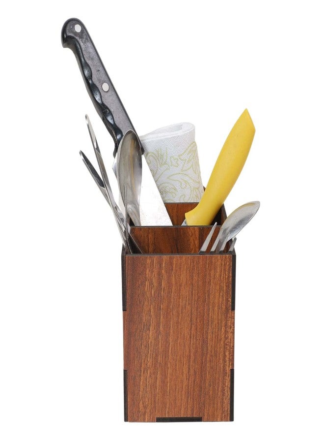 Smoni Syambaba Wooden Spoon & Tissue Holder | Prelam MDF Cutlery Stand with Napkin Holder | Multipurpose Kitchen Organizer for Spoons, Forks, Knives | Dining Table Storage Box (Brown) - Image 4