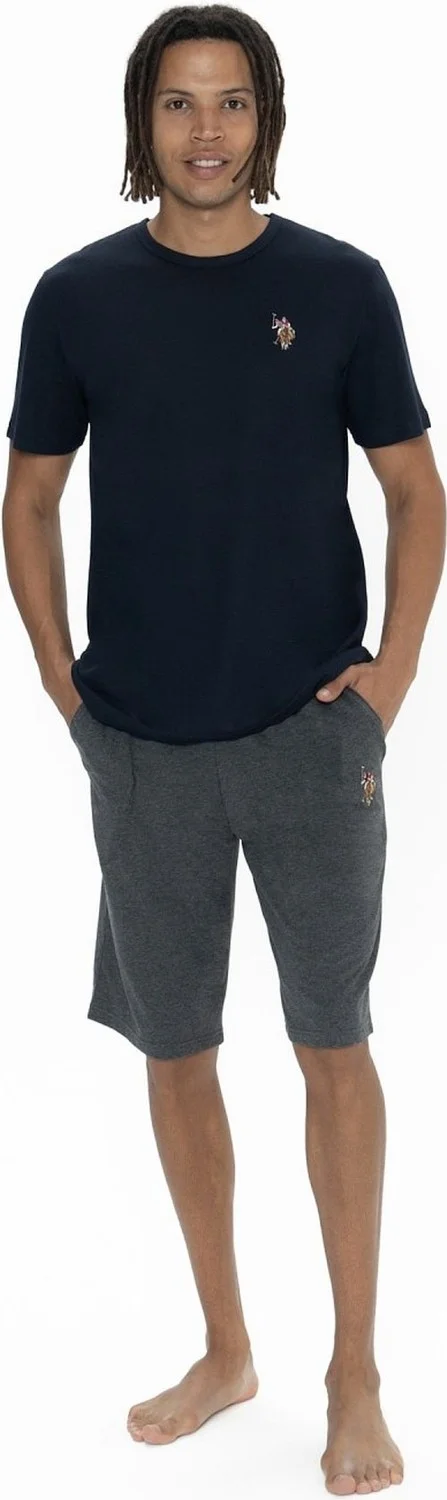 U.S. Polo Assn. 18904 Men's Short Sleeve Crew Neck Pajama Set with Shorts-Navy Blue