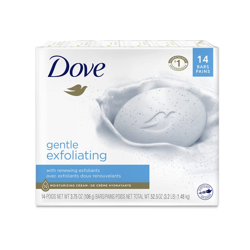 Dove Beauty Bar More Moisturizing Than Bar Soap Gentle Exfoliating With Mild Cleanser For Softer And Smoother Skin 3.75 oz Pack of 14 - Image 1