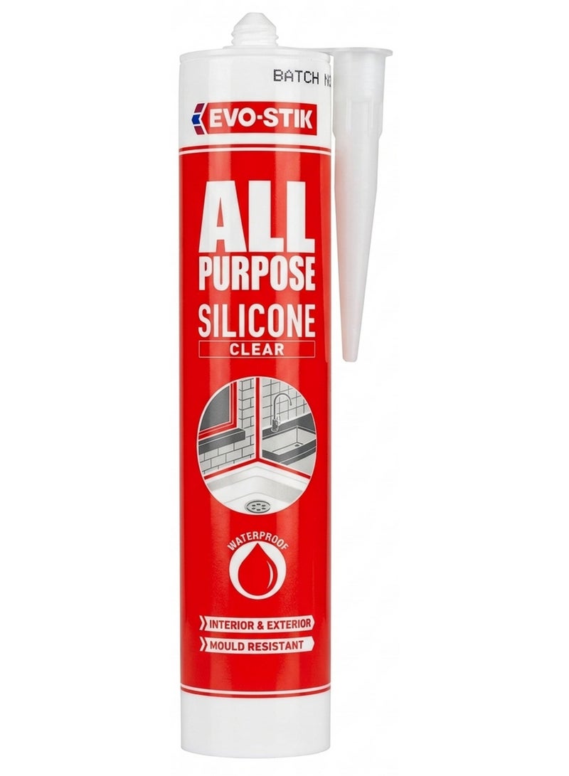 EVO-STIK All Purpose Clear Silicone Sealant Anti Mould Waterproof Interior Exterior 280 ML - Image 1