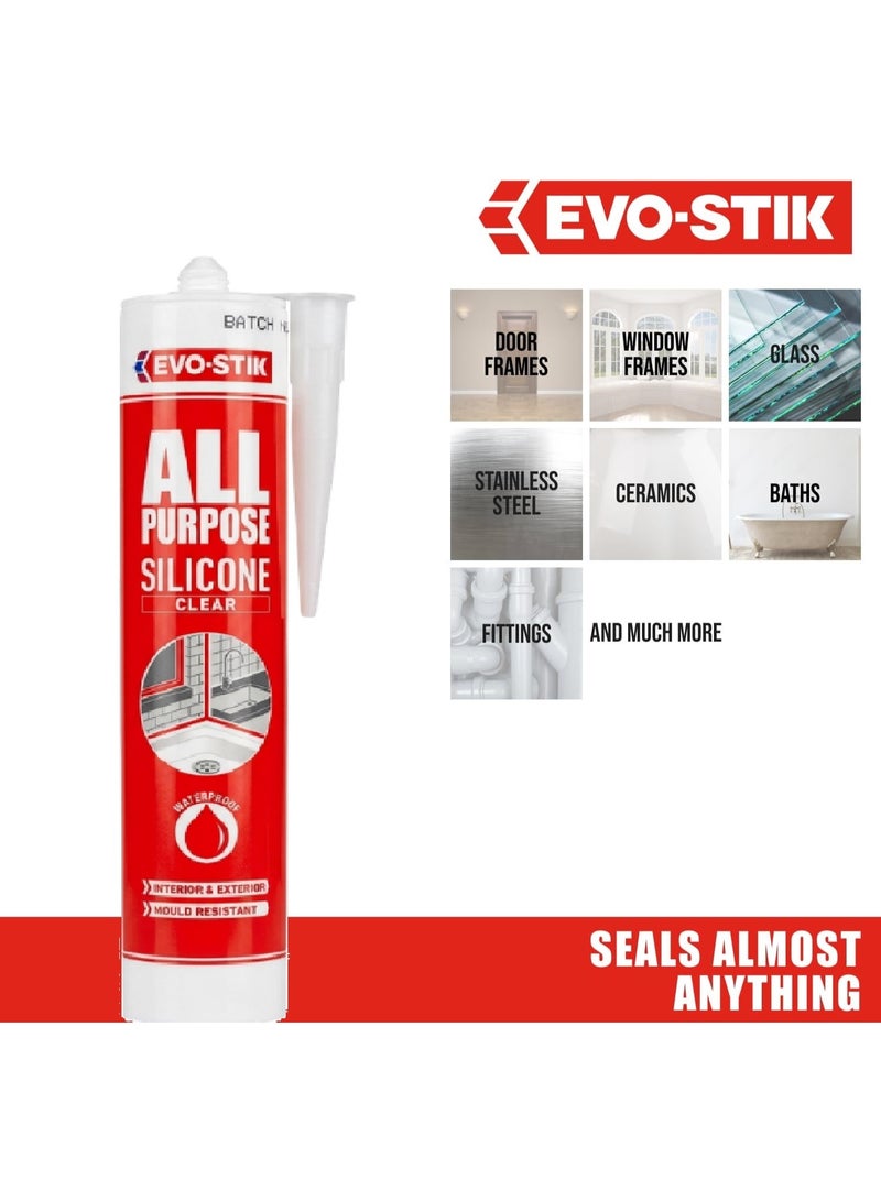 EVO-STIK All Purpose Clear Silicone Sealant Anti Mould Waterproof Interior Exterior 280 ML - Image 3