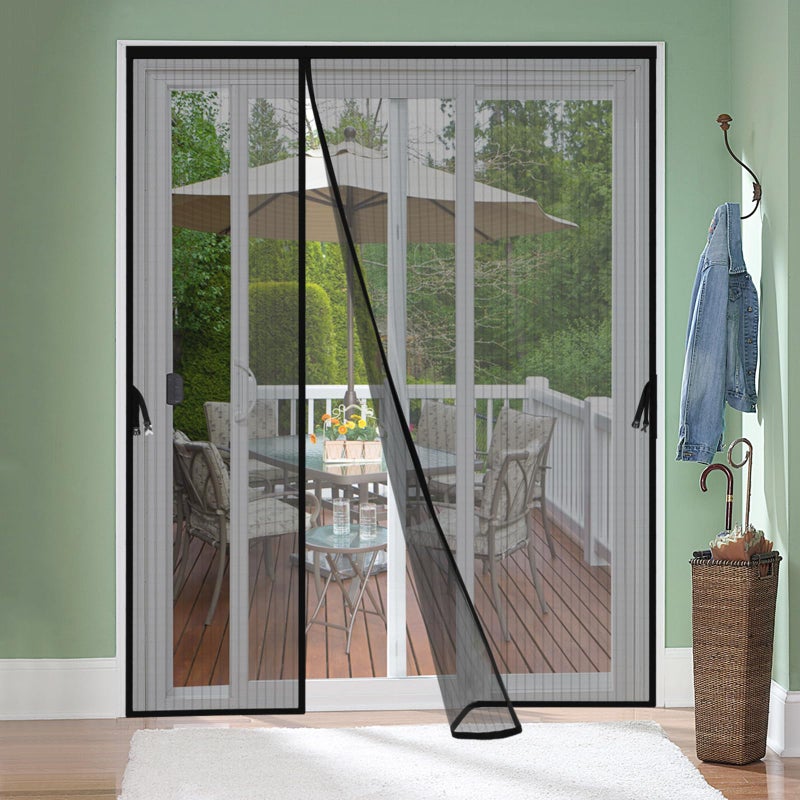 Reversible Left Right Side Opening Magnetic Screen Door for 72 x 96 in French Door Screen Itself Size 74 x 97 Glass Sliding Door Heavy Duty Screen Door Mesh Curtain for Front Patio Or Large Door