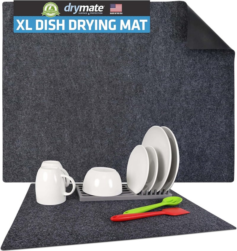 drymate XL Dish Drying Mat, Oversized (19”x24”), Low-Profile, Super Absorbent, Quick Dry Fabric, Waterproof & Slip-Resistant, for Kitchen Counter, Trimmable, Machine Washable (USA Made)(Charcoal) - Image 1