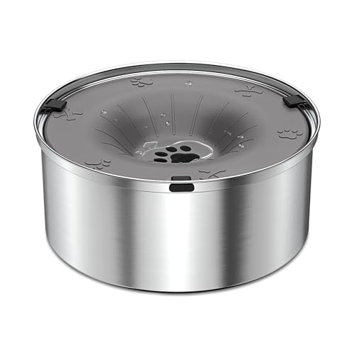 SCHITEC Dog Water Bowl No Spill 12L40oz Slow Drinking AntiSplash Stainless Steel Dog Bowl with Floating Disk Spill Proof Pet Travel Water Dispenser for Sloppy Messy DrinkersGray - Image 1