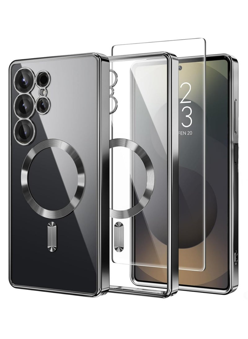 X-level Magnetic Case Compatible with Samsung Galaxy S25 Ultra,Compatible with MagSafe,[Full Camera Protection][Screen Protector] Shockproof Plating Clear Phone Cover for Galaxy S25 Ultra(Black/Clear)  - Image 1