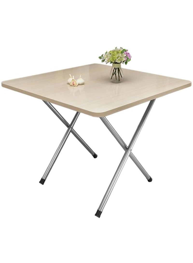 طاولة قابلة للطي، طاولة تخييم قابلة للطي، طاولة نزهة في الهواء الطلق، طاولة عشاء قابلة للطي مع سطح خشبي وإطار معدني للتخييم، اللعبة، الحفلات، المنزل، الفناء الخلفي، الشواء 60*60*50 سم (بيج) - Image 1