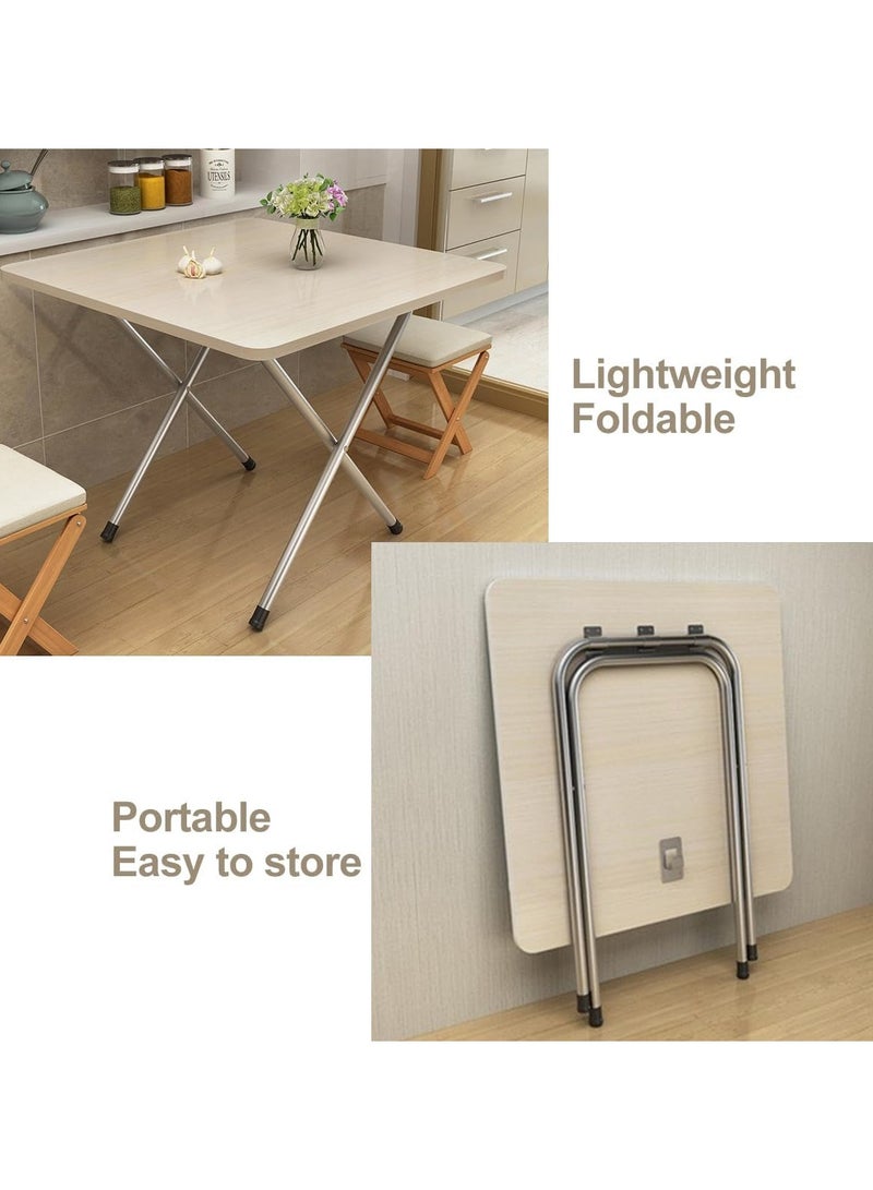 طاولة قابلة للطي، طاولة تخييم قابلة للطي، طاولة نزهة في الهواء الطلق، طاولة عشاء قابلة للطي مع سطح خشبي وإطار معدني للتخييم، اللعبة، الحفلات، المنزل، الفناء الخلفي، الشواء 60*60*50 سم (بيج) - Image 4