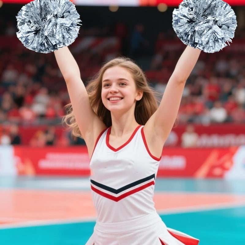 Hooshing 2Pcs Silver Pom Poms Cheerleading With Baton Handle For Team Spirit School Sports Dance Cheering - Image 5