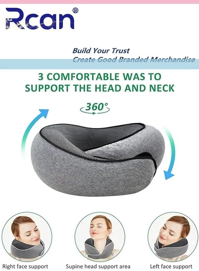 Rcan Travel Pillow for Airplane Neck Pillow for Travel Memory Cotton Travel Neck Pillow for Adults Adjustable Flight Pillow Ergonomic Neck Cushion With Ear Plugs Eye Mask Carry Bag - Image 3