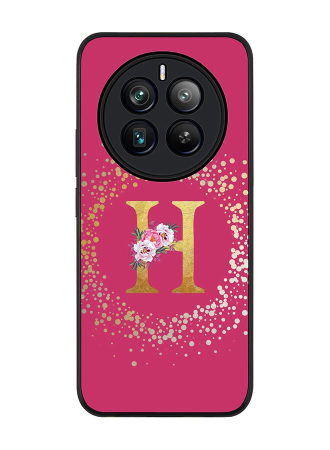 Stylizedd Rugged Black edge case for Realme 12 Pro / Realme 12 Pro Plus 5G, Custom Monogram Initial Letter Floral Pattern Alphabet-H (Deep Pink Rose) - Image 1