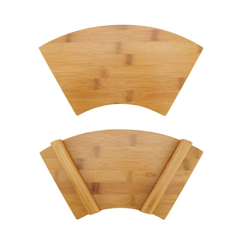 BambooMN Bamboo Sushi Plate/Tray, Chopsticks and Compartment Sauce Dish, 9" Fan - 2 Sets - Image 2