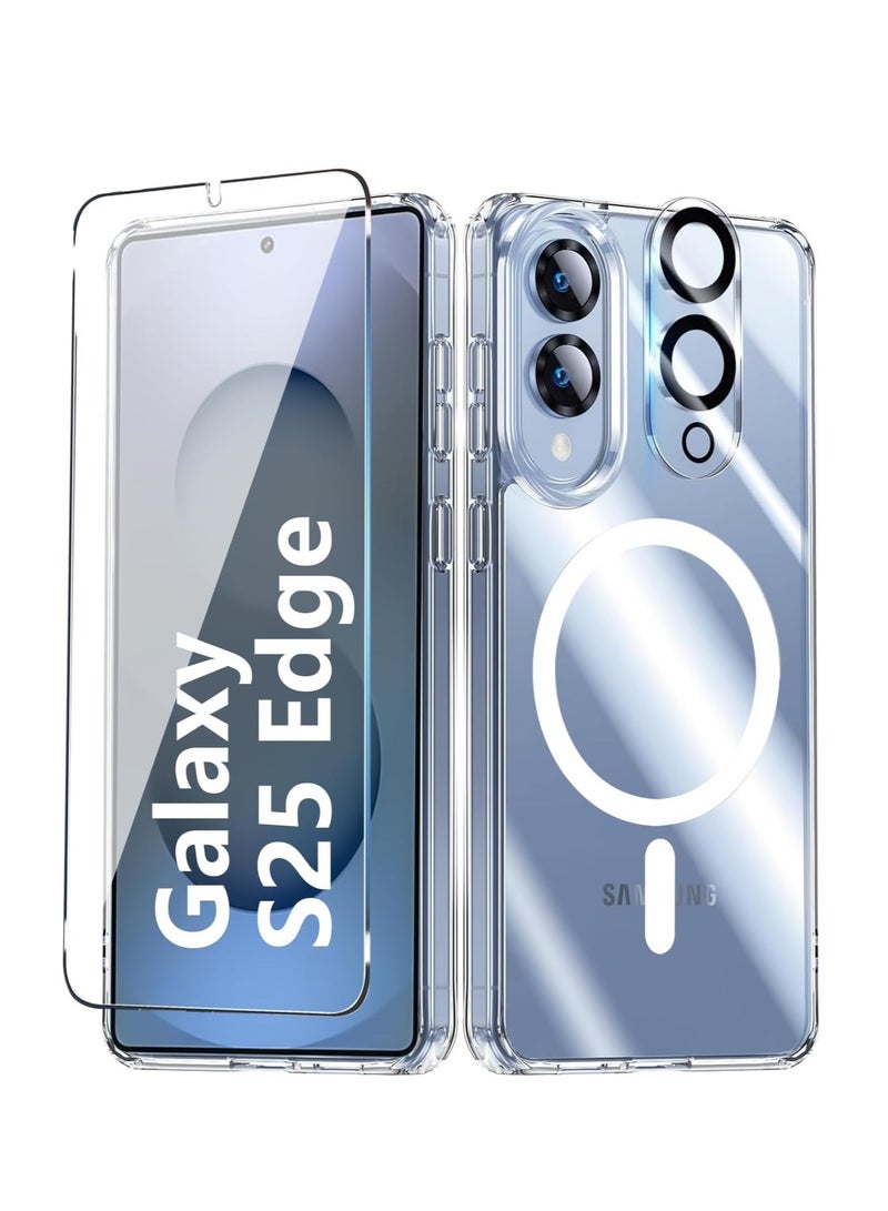 BORTONY Samsung Galaxy S25 Edge Case Cover Slim Clear Luxury with Screen Protector & Camera lens Protector Compatible with MagSafe Cover for S25 Edge 6.7-inch - Image 1