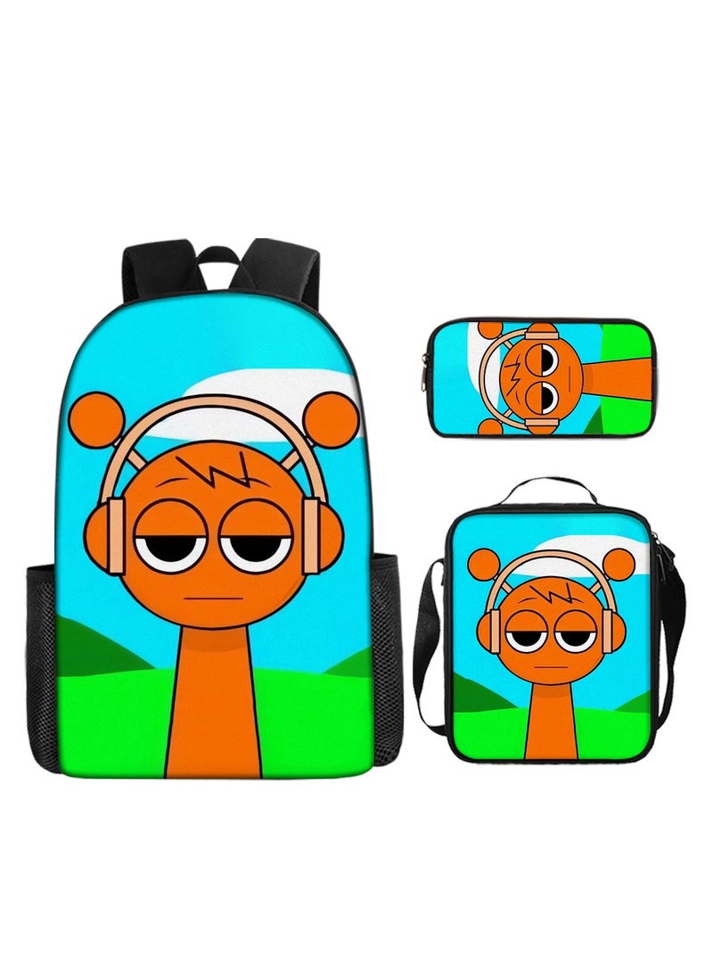 Rhythm Box Cartoon Student Schoolbag Children's Backpack Backpack 29*16*42CM+ Shoulder Bag 19*6*23CM+ Pen Bag 24*7*11CM Three-piece Set
