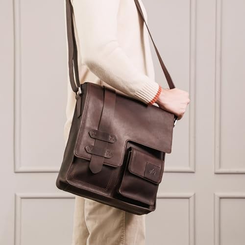VELEZ Top Grain Leather Messenger Bag for Men & Women - Small, Waxed Leather, Vintage Crossbody Bag with 11″ Tablet Sleeve, Magnetic Buckle, Zip Pockets & Adjustable Strap - Handmade in Colombia, Dark Brown - Image 3