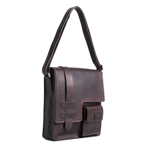 VELEZ Top Grain Leather Messenger Bag for Men & Women - Small, Waxed Leather, Vintage Crossbody Bag with 11″ Tablet Sleeve, Magnetic Buckle, Zip Pockets & Adjustable Strap - Handmade in Colombia, Dark Brown - Image 2