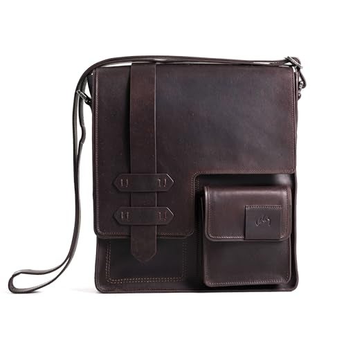 VELEZ Top Grain Leather Messenger Bag for Men & Women - Small, Waxed Leather, Vintage Crossbody Bag with 11″ Tablet Sleeve, Magnetic Buckle, Zip Pockets & Adjustable Strap - Handmade in Colombia, Dark Brown - Image 1