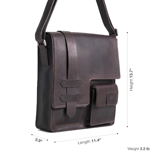 VELEZ Top Grain Leather Messenger Bag for Men & Women - Small, Waxed Leather, Vintage Crossbody Bag with 11″ Tablet Sleeve, Magnetic Buckle, Zip Pockets & Adjustable Strap - Handmade in Colombia, Dark Brown - Image 5