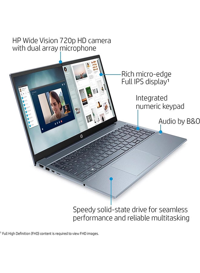 HP Pavilion Laptop With 15.6-Inch Display, AMD Ryzen 7-5700U Processor/16GB RAM/512GB NVMe SSD/Integrated Graphics/Windows 11 English Blue - Image 2