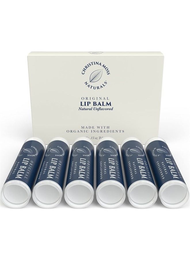 Christina Moss Naturals - Unflavored Lip Balm - Lip Care for Cracked or Dry Lips, Moisturizing Lip Balm with Organic Aloe Vera, Coconut Oil, Vitamin E & Beeswax, Lip Balm Pack of 6, Lip Balm for Men or Women or Kids Lipbalm - Image 1