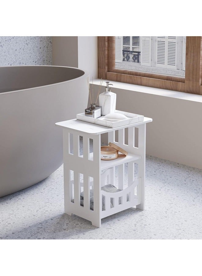 Hihonor 3 Tier Bedside Table, End Table with Storage Shelf Basket, Side Table Small Spaces, Slim Coffee Tables, White Nightstand, Sofa Table for Living Room, Bedroom, Bathroom, Balcony - Image 5