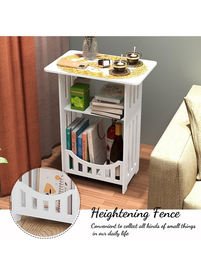 Hihonor 3 Tier Bedside Table, End Table with Storage Shelf Basket, Side Table Small Spaces, Slim Coffee Tables, White Nightstand, Sofa Table for Living Room, Bedroom, Bathroom, Balcony - Image 3