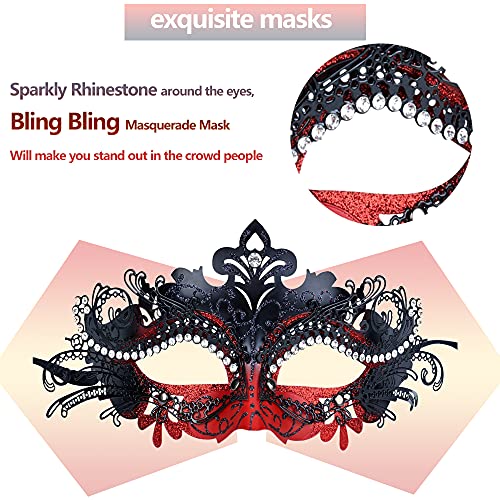 Geek-M Couple Masquerade Mask Women Men Mardi Gras Mask Costume Masks for Christmas Festival New Year Party (Red) - Image 3