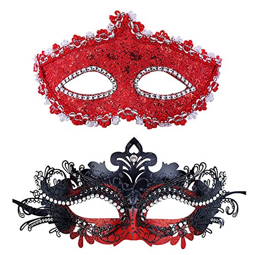 Geek-M Couple Masquerade Mask Women Men Mardi Gras Mask Costume Masks for Christmas Festival New Year Party (Red) - Image 1