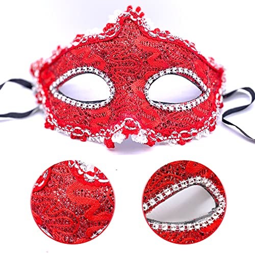 Geek-M Couple Masquerade Mask Women Men Mardi Gras Mask Costume Masks for Christmas Festival New Year Party (Red) - Image 4