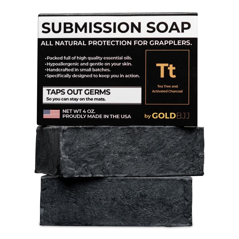 Gold BJJ Premium Tea Tree Oil Soap - USA Made Bar Soap for BJJ, Jiu Jitsu, Wrestling, and Grappling (2-Pack of 4 Ounce Soap Bars, Activated Charcoal) - Image 1