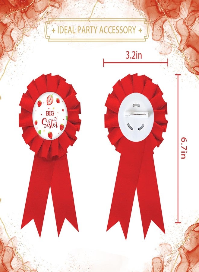 SUPERLUBY Strawberry Big Sister Tinplate Badge Pin, Berry Sister to Be Pin, Berry Sweet Happy Birthday Button for Girl, Red Rosette Birthday Girl Award Ribbon, Strawberry Baby Shower Party Favors - Image 2