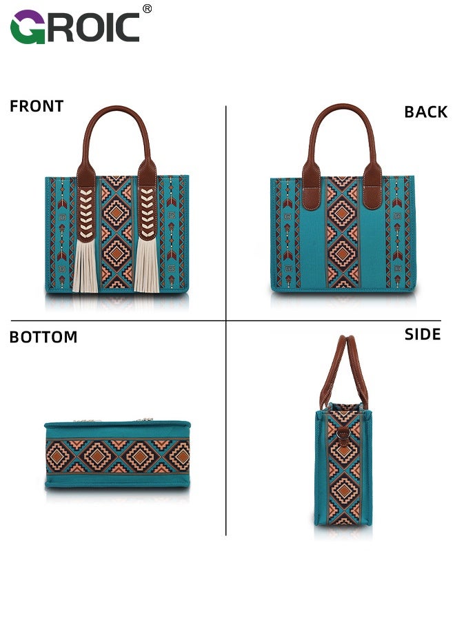 GROIC 2 Pcs Boho Chic Tote Bag Set with Adjustable Strap, Large Capacity Vintage Ethnic Style Shoulder Canvas Bags for Women, Vacation Handbags, Travel Bags - Image 3