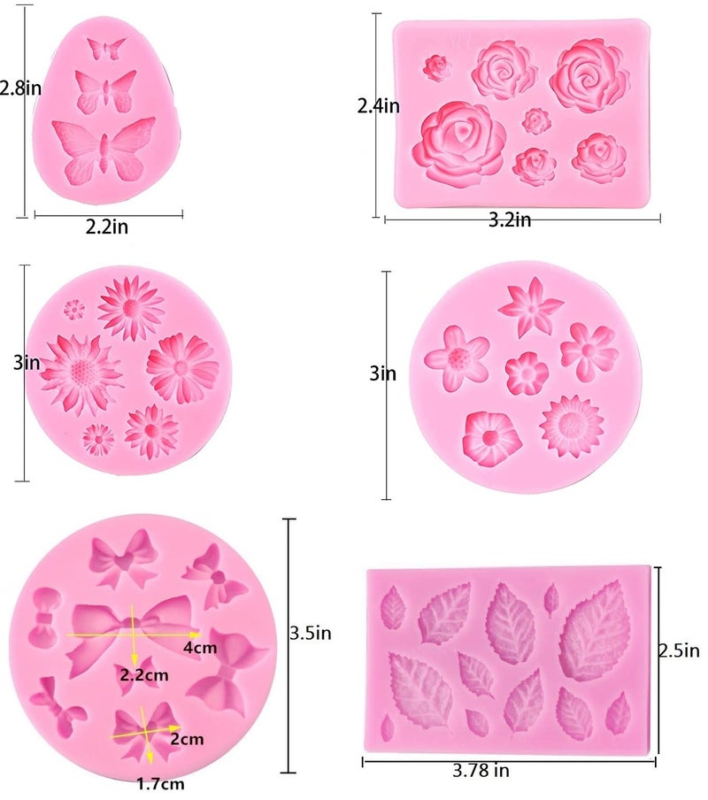 RHLOVY Flower Fondant Silicone Molds Leaf Bow Bowknot Daisy Butterfly Cake Candy Mould for Cake Decoration,Chocolate Fudge,Polymer Clay,Soap,Resin Confectionery Projects - Image 2