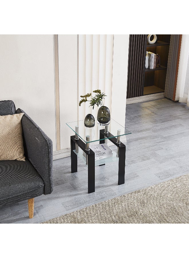 Generic 1PC Modern Clear End Tables - Two Tiered Glass Nightstand Side Table Square Tempered Glass Table with Black Metal Frame for Living Room or Bedroom  - Image 3