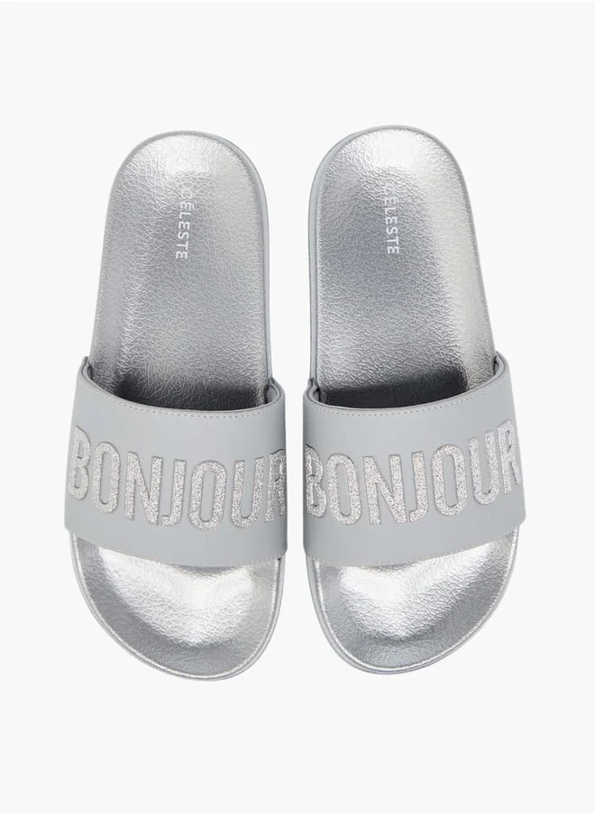 Celeste Womens Typographic Detail Slides