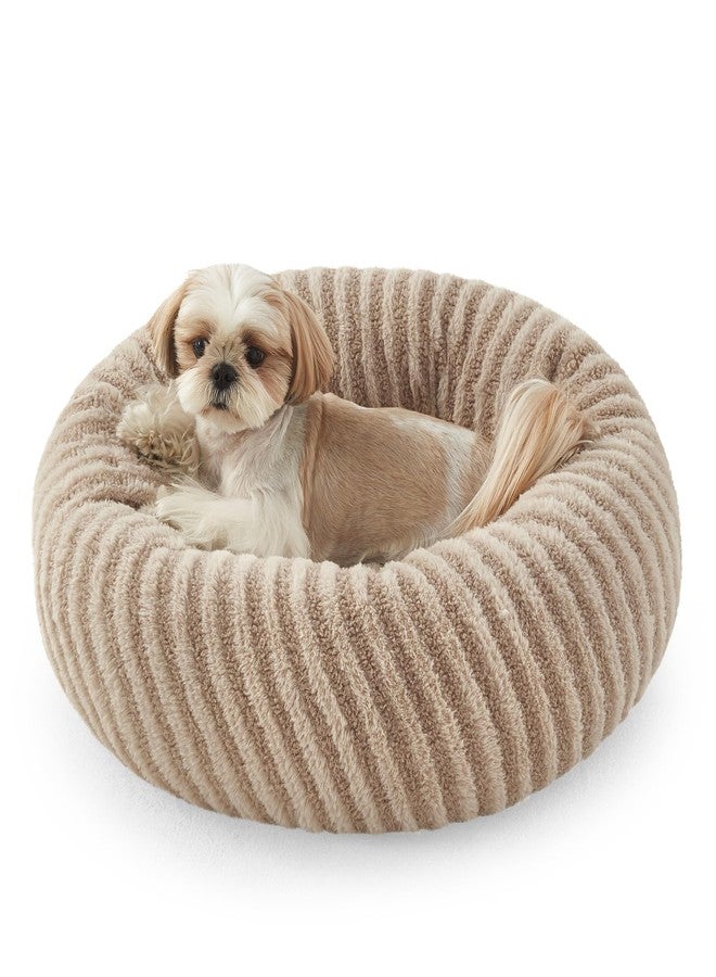 MIXJOY Dog Beds for Small Dogs, Washable Dog Bed with Removable Cover, Small Cat Bed for Indoor Cats, Calming Soft Dount Pet Beds with Anti Slip Bottom, Cute Puppy Beds, 23"x23"x8", Beige - Image 1