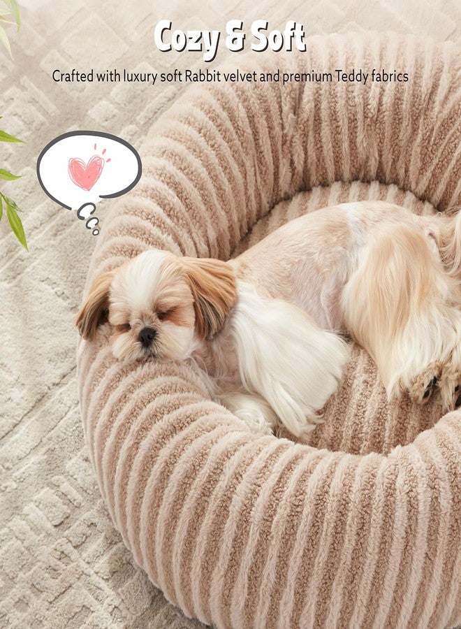 MIXJOY Dog Beds for Small Dogs, Washable Dog Bed with Removable Cover, Small Cat Bed for Indoor Cats, Calming Soft Dount Pet Beds with Anti Slip Bottom, Cute Puppy Beds, 23"x23"x8", Beige - Image 3