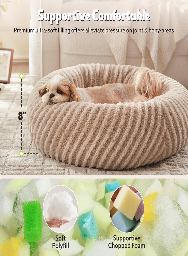 MIXJOY Dog Beds for Small Dogs, Washable Dog Bed with Removable Cover, Small Cat Bed for Indoor Cats, Calming Soft Dount Pet Beds with Anti Slip Bottom, Cute Puppy Beds, 23"x23"x8", Beige - Image 2