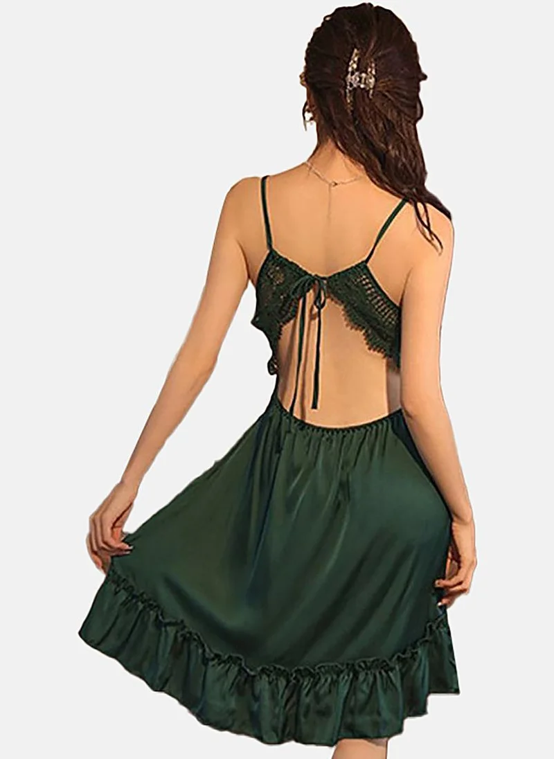 يونيكي Green Solid Sleeveless Babydoll With Brifes
