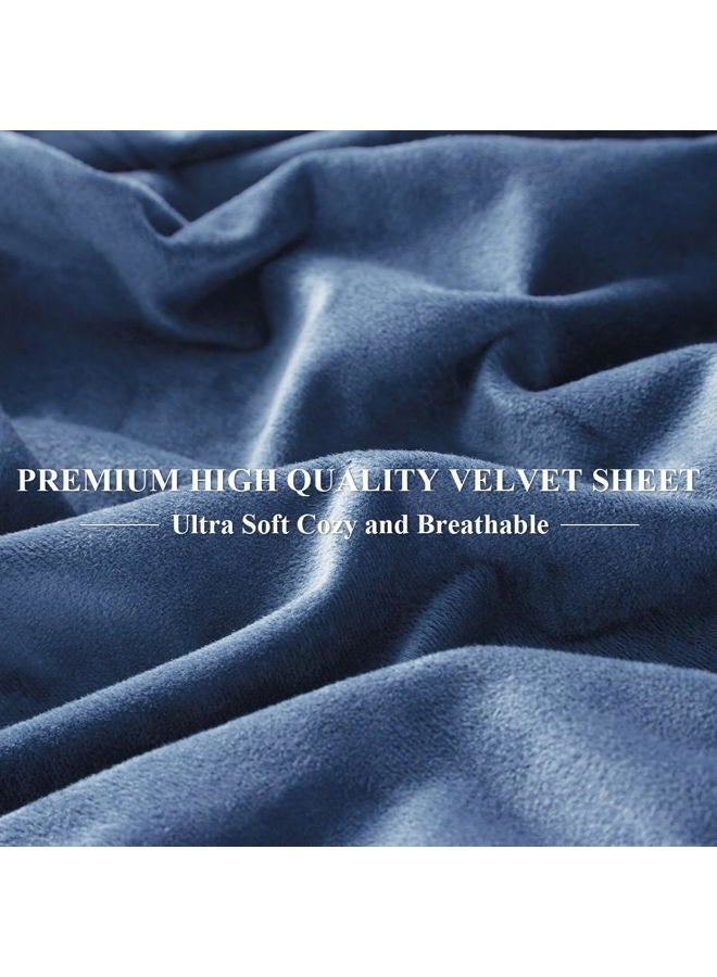 Ivellow Velvet Fitted Sheet Queen Size, 1 Pack Luxury Flannel Bed Sheets with 18” Extra Deep Pocket Queen Fitted Sheet Only Extra Soft Cozy Comfy Warmth Plush Blue Velvet Bottom Sheets No Pillowcases - Image 4