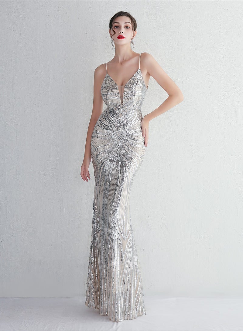 Meilun Exquisite Sequin Spaghetti - Strap Mermaid Evening Dress - Image 1