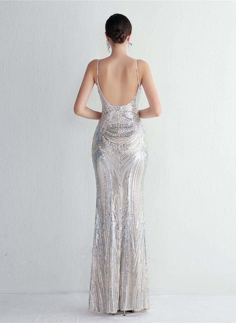 Meilun Exquisite Sequin Spaghetti - Strap Mermaid Evening Dress - Image 2