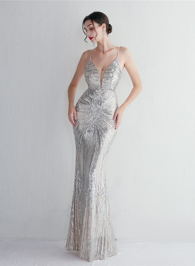 Meilun Exquisite Sequin Spaghetti - Strap Mermaid Evening Dress - Image 5