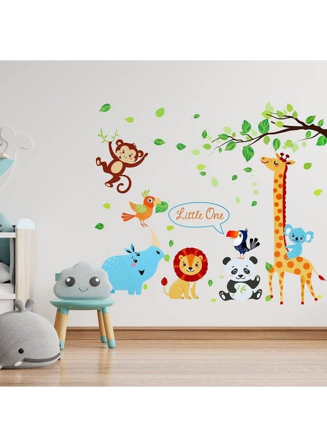 Outus - Wall Decals For Nursery Room Animal Tree Wall Stickers Baby Door Cartoon Decor Jungle Safari Giraffe Elephant Diy Children Murals Decoration Removable Wallpaper For Boy Girl Room Bedroom Wardrobe - Image 1